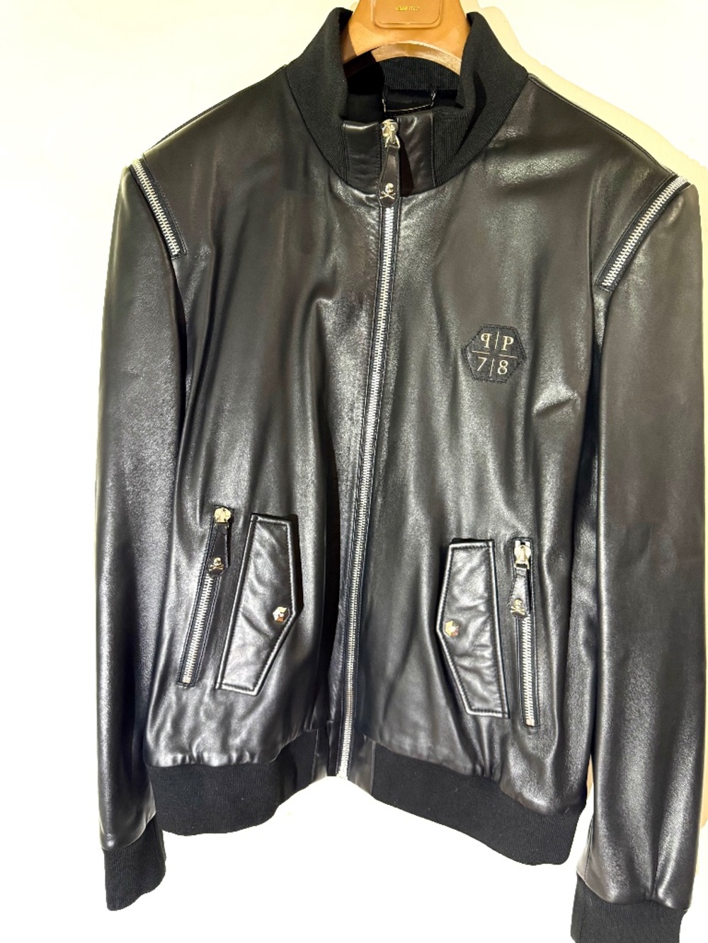 Philipp Plein Leather Jacket Men’s 3XL – Black Luxury Designer Jacket